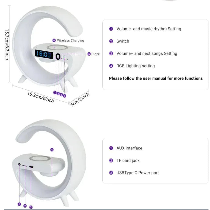 New Intelligent G Shaped LED Lamp Bluetooth Speake Wireless Charger